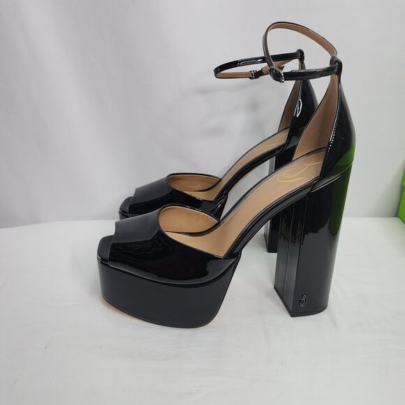 Sam Edelman Kori Black Patent Faux Leather Sexy Peep Toe 6" Platform Heel New - Picture 2 of 16